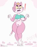  absurd_res anthro big_breasts big_butt bowsette_meme breasts butt clothed clothing crown domestic_cat felid feline felis female fur hair hi_res huge_breasts mammal mario_bros meme mr_valentine00 nintendo pink_body pink_fur pink_hair roz solo super_crown surprise thick_thighs topwear video_games 