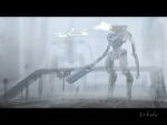  bottoms1237 bridge fog gun highres holding holding_gun holding_weapon looking_ahead mecha no_humans open_hand original science_fiction solo standing weapon 