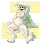  3_toes 4_fingers absurd_res anthro balls big_feet bodily_fluids claws digimon digimon_(species) feet fingers foot_focus gargomon genital_fluids genitals hi_res horn invalid_tag male matidramon overweight overweight_anthro overweight_male paws penis precum solo steam sweat thick_penis thick_thighs toes 