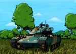  caterpillar_tracks cloud commentary_request daijobuda day flower forest grass ground_vehicle gun machine_gun military military_vehicle motor_vehicle mountain nature no_humans sky tank tree type_74 war_thunder weapon 