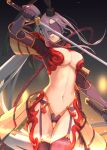  1girl blindfold breasts dual_wielding fate/grand_order fate_(series) highres holding katana large_breasts long_hair midriff revealing_clothes side_ponytail solo sword tenshin_kagehisa ushiwakamaru_(avenger)_(fate) weapon 