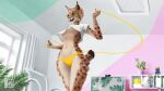  16:9 anthro biped bobcat brown_body brown_fur clothing dots felid feline female fur green_eyes hi_res jump_rope looking_down lynx mammal meme oini open_mouth panties pepe_the_frog shirt solo topwear underwear white_body white_fur widescreen 