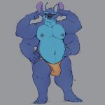  1:1 2021 4_arms 4_fingers 4_toes absurd_res alien antennae_(anatomy) anthro anthrofied areola belly biceps big_belly big_biceps big_bulge big_muscles big_pecs biped black_eyes blue_body blue_fur bulge clothed clothing countershade_fur countershading dipstick_antennae disney experiment_(lilo_and_stitch) eyebrows feet fingers flexing front_view full-length_portrait fur grainy grey_areola grey_nipples grey_nose hand_on_stomach hands_on_hips hi_res jockstrap lilo_and_stitch looking_at_viewer male minedoo multi_arm multi_limb multicolored_antennae musclegut muscular muscular_anthro muscular_male navel nipples notched_ear overweight overweight_anthro overweight_male pecs portrait raised_eyebrows signature simple_background smile solo standing stitch_(lilo_and_stitch) teeth thick_thighs toes underwear underwear_only 