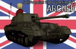  1girl archer_(tank) blonde_hair commentary_request darjeeling_(girls_und_panzer) girls_und_panzer ground_vehicle highres military military_vehicle motor_vehicle shirasagi-shi st._gloriana&#039;s_military_uniform tank tank_destroyer translation_request union_jack weapon 