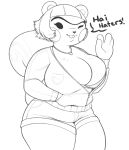  animal_crossing anthro big_breasts big_tail bottomwear bra breasts buckteeth cleavage clothed clothing conditional_dnp curvy_figure denim eyebrows female fluffy fluffy_tail hair hazel_(animal_crossing) hi_res hotpants jacket jewelry necklace nintendo one_eye_closed puffed_cheeks short_hair shorts solo teeth thick_thighs topwear underwear unibrow video_games voluptuous wave wink xopachi 