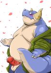  2021 anthro balls blue_body blush bodily_fluids clothed clothing erection genital_fluids genitals humanoid_hands kemono male norataro overweight overweight_anthro overweight_male penis precum scalie solo 