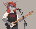  anthro aorpheat ashpurr bass_guitar ear_piercing eyewear fish guitar hair hi_res male marine microphone musical_instrument piercing plucked_string_instrument red_hair rush_(band) shark side_shave solo solo_focus string_instrument sunglasses 