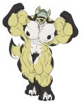  2018 4_toes 5_fingers absurd_res anthro big_muscles big_pecs black_nipples canid canine canis clothing dallas_the_swolgi domestic_dog earpiece feet fierglief fingers first flexing fur hat headgear headwear herding_dog hi_res huge_muscles male mammal multicolored_body multicolored_fur muscular muscular_anthro muscular_male nipple_piercing nipples nude pastoral_dog pecs pierced_node piercing plantigrade pubes simple_background smile solo standing toes welsh_corgi white_background 