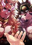 3boys abs alternate_facial_hair animal_ears animal_hood bara bare_pecs beard beige_fur blush brown_hair bursting_pecs chest_harness cover cover_page doujin_cover facial_hair fang forked_eyebrows furry goatee green_kimono gullinbursti_(tokyo_houkago_summoners) hadanugi_dousa hair_between_eyes harness hood japanese_clothes kimono large_pectorals looking_at_viewer male_focus mature_male multiple_boys muscular muscular_male ohayashi55 pectorals pov short_hair temujin_(tokyo_houkago_summoners) textless tokyo_houkago_summoners upper_body wolf_boy wolf_ears 