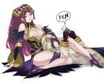  1boy 1girl bangs bare_shoulders breasts bridal_gauntlets fire_emblem fire_emblem_heroes hand_on_another&#039;s_head hat head_between_thighs high_heels j@ck kiran_(fire_emblem) large_breasts loki_(fire_emblem) long_hair looking_at_another purple_hair purple_nails thighs 
