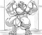  2019 4_toes absurd_res anthro balls big_balls big_muscles big_penis canid canine canis chain clothed clothing domestic_dog feet fierglief fist flexing frown genitals hi_res huge_balls huge_muscles huge_penis hyper hyper_balls hyper_genitalia hyper_muscles hyper_penis looking_at_viewer male mammal monochrome muscular muscular_anthro muscular_male penis solo standing toes underwear underwear_only 