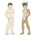  1:1 alternate_species anthro briefs bulge casey_ramser cervid clothed clothing duo fuze hands_on_hips hi_res human humanized male mammal navel nipples simple_background smile smirk texnatsu tighty_whities topless underwear underwear_only white_background white_clothing white_underwear 