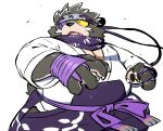  2021 anthro black_body black_fur clothed clothing fur gokrakstyle hi_res kemono male mammal ooe_senbee overweight overweight_anthro overweight_male sengoku_puzzle simple_background solo ursid video_games white_background 