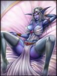  absurd_res big_breasts blizzard_entertainment breasts cleavage clothed clothing elf female hair hi_res humanoid looking_at_viewer night_elf not_furry queen_azshara silver_hair solo spread_legs spreading vempire video_games warcraft 