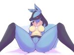  2021 anthro anus ayzcube blue_body blue_fur breasts featureless_breasts female fur genitals hi_res looking_at_viewer lucario nintendo nude pok&eacute;mon pok&eacute;mon_(species) pussy solo video_games 