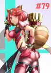  1girl animal_ears ass bangs black_gloves breasts chest_jewel earrings fingerless_gloves gem gloves headpiece highres jewelry large_breasts mario_(series) pyra_(xenoblade) raccoon_ears raccoon_tail red_eyes red_hair red_legwear red_shorts short_hair short_shorts shorts solo sukkirito_(rangusan) super_smash_bros. swept_bangs tail thighhighs tiara xenoblade_chronicles_(series) xenoblade_chronicles_2 