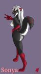  anthro breasts butt female hand_on_hip harkrun hi_res looking_at_viewer looking_back mammal mephitid pinup_pose pose side_boob skunk solo 