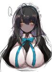  ... 10eki_(tenchou) 1girl ahoge apron bangs black_dress black_hair blue_archive blue_neckwear blush bow bowtie breasts closed_mouth cropped_torso dark_skin dark_skinned_female dress eyebrows_visible_through_hair hair_between_eyes highres karin_(blue_archive) large_breasts long_hair maid maid_headdress simple_background sketch solo spoken_ellipsis sweat upper_body white_apron white_background yellow_eyes 