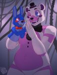  2020 absurd_res ambiguous_gender animatronic anthro black_nose blue_body blue_ears blue_eyes blue_fur bow_tie clothing duo fangs five_nights_at_freddy&#039;s funtime_freddy_(fnafsl) fur gesture hand_puppet happy hat headgear headwear hi_res high_five lagomorph leporid long_ears machine male mammal multicolored_body multicolored_ears multicolored_fur one_eye_closed open_mouth pawpads paws pixelflare portrait puppet puppet_bonnie_(fnafsl) purple_body purple_ears purple_eyes purple_fur rabbit raised_arm robot round_ears sharp_teeth short_ears sister_location size_difference slightly_chubby smile standing teeth thick_thighs top_hat two_tone_body ursid video_games white_body white_ears white_fur wide_hips wire 