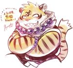  2021 anthro benkei_(the_spicy_ninja_scrolls) biped blush clothed clothing felid fur fuyoudo624 japanese_text kemono male mammal muscular muscular_anthro muscular_male pantherine simple_background solo teeth text the_spicy_ninja_scrolls tiger white_background yellow_body yellow_fur 