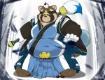  2020 anthro belly brown_body brown_fur canid canine fur hi_res humanoid_hands keenenen kemono live-a-hero male mammal overweight overweight_anthro overweight_male raccoon_dog shoen solo tanuki video_games 