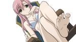  absurdres barefoot bikini crossed_legs feet from_below hayate_no_gotoku! highres katsura_hinagiku long_hair pink_hair pov_feet red_hair sitting soles solo swimsuit toe-point toes transparent_background vector_trace 