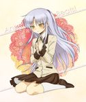  angel_beats! ar_(rikuesuto) bad_id bad_pixiv_id blazer blush hairband half_updo jacket long_hair ribbon school_uniform seiza silver_hair sitting skirt socks solo tenshi_(angel_beats!) yellow_eyes 