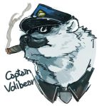  2014 cigar clothing colored_sketch doublebite_(artist) english_text eyewear facial_hair fur headshot_portrait league_of_legends mammal mustache necktie polar_bear police_hat portrait riot_games shirt simple_background smoke smoking solo sunglasses text ursine video_games volibear white_background white_fur 