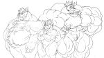  2018 4_fingers 5_fingers absurd_res alternate_species anthro antlers ark_noir_(character) belly big_belly big_muscles big_pecs body_hair cervid chest_hair crossed_arms earpiece eyewear fangs featureless_crotch fierglief fierglief_(character) fingers glasses gnoll group hi_res horn huge_muscles hyaenid hyper hyper_belly hyper_muscles looking_at_viewer male mammal monochrome musclegut muscular nipple_piercing nipples nude pecs piercing size_difference smile standing thick_thighs tyrse 