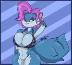  absurd_res anthro arm_tuft big_breasts blizzard_entertainment blue_body blue_eyes blue_fur bra breasts canid canine canis cleavage clothed clothing digital_media_(artwork) elbow_tufts eyeshadow female fox fur genitals hair hi_res huge_breasts makeup mammal multicolored_body multicolored_fur multicolored_hair pachislot paladins pepper_(paladins) pose purple_eyeshadow purple_hair pussy simple_background smile solo standing thick_thighs tuft two_tone_body two_tone_fur two_tone_hair underwear video_games wide_hips 