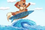  animated blush brown_body brown_eyes brown_fur cloud donghu eevee eyelashes feral fur looking_at_viewer nintendo outside pawpads pok&eacute;mon pok&eacute;mon_(species) ruff sea short_playtime sky surfboard surfing tongue tongue_out vehicle video_games water watercraft wave 