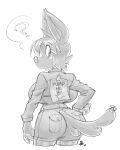  2020 ? animate_inanimate anthro astralantipode bottomwear breasts butt canid canine canis clothing domestic_dog female hair inflatable living_inflatable looking_back mammal monochrome nipples open_mouth short_hair shorts simple_background solo 