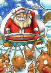  2004 belly blush bodily_fluids brown_body brown_fur capreoline cervid christmas clothing detailed_background fur hat headgear headwear holidays human male mammal neginoheya night outside overweight overweight_male red_nose reindeer santa_claus sitting snow sweat 