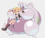  2019 ambiguous_gender animate_inanimate astralantipode blonde_hair boots breasts clothing duo female footwear goodra grey_background hair human inflatable living_inflatable looking_back mammal nintendo pok&eacute;mon pok&eacute;mon_(species) simple_background smile standing video_games 