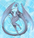  amethystdust anthro big_breasts blue_eyes bracelet breasts dragon eyebrows featureless_breasts female hi_res horn jewelry solo thick_tail wings 