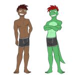  alligator alligatorid alternate_species anthro boxer_briefs bulge clothed clothing crocodilian crossed_arms diego_abel duo fuze hi_res human humanized male mammal navel nipples reptile scalie simple_background texnatsu topless underwear underwear_only white_background 