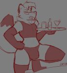  2021 absurd_res anthro bulge clothed clothing crop_top eyewear fur glasses hi_res legwear male mammal monochrome mustela mustelid musteline neck_tuft rubber shirt simple_background solo stoat stockings thigh_highs tight_clothing topwear tuft underwear winter_(artist) 