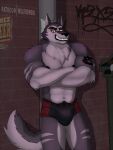 anthro bulge canid canid_demon canine canis demon hellhound helluva_boss hi_res humanoid male male/male mammal muscular muscular_anthro vortex vortex_(vivzmind) were werecanid werecanine werewolf wolf wulfusweid 