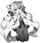  1girl azur_lane bare_shoulders chao_ho_(azur_lane) chao_ho_(blossoming_grace)_(azur_lane) fur_trim greyscale hair_between_eyes hori_(hori_no_su) kneeling monochrome multicolored_hair official_alternate_costume pantyhose two-tone_hair 