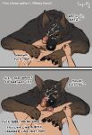  2021 5_fingers anthro bodily_fluids brown_body brown_fur canid canine canis choose_your_own_adventure comic cum cum_on_face dialogue domestic_dog drooling duo ears_back edging english_text erection fellatio fingers first_person_view foreskin fur genital_fluids genitals german_shepherd hand_on_face herding_dog hi_res holding_penis human human_on_anthro humanoid_genitalia humanoid_penis interspecies licking looking_at_viewer male male/male mammal neck_tuft oral orgasm pastoral_dog penetration penile penis penis_lick pivoted_ears profanity pubes saliva sepulte sex signature simple_background teeth text tongue tongue_out tuft uncut 