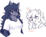  &lt;3 2020 anthro blue_body blue_fur blue_hair blush breasts canid canine canis chest_tuft clothing female fur hair kemono long_hair mammal open_mouth open_smile purple_eyes ressue shirt smile snout solo teeth topwear tuft white_clothing white_shirt white_topwear wolf 