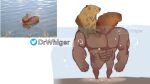  2021 abs alternate_species anthro anthrofied capybara caviid cheems doge dogelore dr.whiger duo hi_res male mammal meme muscular muscular_anthro muscular_male partially_submerged pecs photo rodent smile standing water watermark 