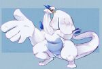  absurd_res ambiguous_gender big_arms blue_background boxgoat crouching digitigrade feral glistening glistening_body hi_res legendary_pok&eacute;mon long_neck lugia nintendo open_mouth pok&eacute;mon pok&eacute;mon_(species) simple_background slightly_chubby solo thick_thighs video_games wide_hips 