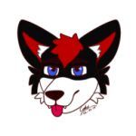  anthro blue_eyes canid canine ears_up eyebrows face_focus fur head_tuft looking_at_viewer low_res male mammal red_body red_fur solo_focus tongue tongue_out tuft white_body white_fur zero_pictured 
