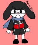  2019 absurd_res angry anthro black_ears black_hair bottomwear clothed clothing eyewear fran_(megafluffydrawings) frown fur glasses hair hi_res lagomorph leporid male mammal megafluffydrawings pink_nose rabbit scarf shorts simple_background solo white_body white_fur 