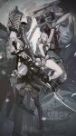  1other 2boys 6+girls absurdres bandaged_arm bandaged_leg bandages bangs black_dress blonde_hair blue_dress blunt_bangs breasts character_request cleavage_cutout clothing_cutout devola dress elbow_gloves emil_(nier) gloves grey_hair hair_rings highres holding holding_sword holding_weapon kaine_(nier) long_hair looking_down looking_up mama_(nier) medium_breasts multiple_boys multiple_girls nier_(series) nier_(young) nier_automata nier_reincarnation popola red_hair sonech sword weapon white_girl yorha_no._2_type_b yorha_type_a_no._2 