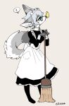  2020 5_fingers ? anthro arthropod blue_eyes broom butterfly canid canine cleaning_tool clothed clothing eyewear female fingers fluffy fluffy_tail fox fully_clothed glasses grey_background hi_res insect kemono lepidopteran maid_uniform mammal ressue simple_background snout solo uniform 