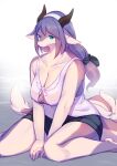  5_fingers anthro big_breasts blue_eyes breasts cleavage clothed clothing dragon female fingers fully_clothed hair hi_res horn kemono lanya_(shian) long_hair looking_at_viewer non-mammal_breasts purple_hair shian simple_background snout solo whooo-ya 