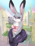  absurd_res anthro big_butt bodily_fluids breasts butt cleavage clothed clothing disney female hi_res judy_hopps kiseff lagomorph leporid mammal outside rabbit sitting solo sweat thick_thighs wide_hips zootopia 