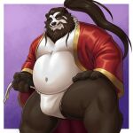  1:1 4_fingers absurd_res adios anthro asian_clothing auramaru beard belly blizzard_entertainment clothing east_asian_clothing facial_hair fingers fundoshi hair hi_res japanese_clothing male mammal muscular_thighs mustache overweight overweight_male pandaren ponytail robe solo underwear ursid video_games warcraft 